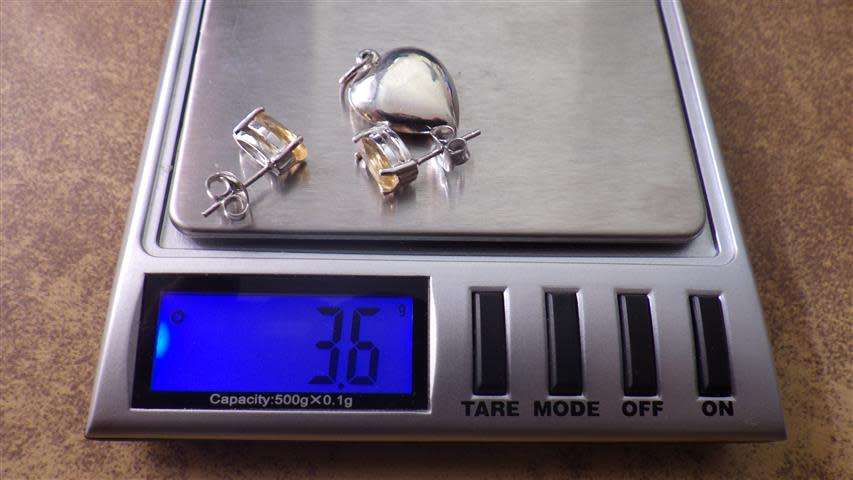 Lovely Sterling Silver Citrine Earrings and Heart Pendant