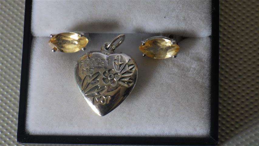 Lovely Sterling Silver Citrine Earrings and Heart Pendant