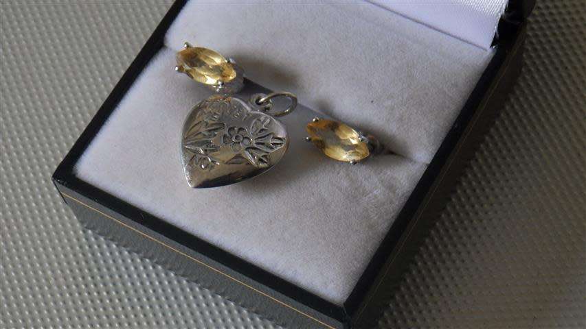 Lovely Sterling Silver Citrine Earrings and Heart Pendant
