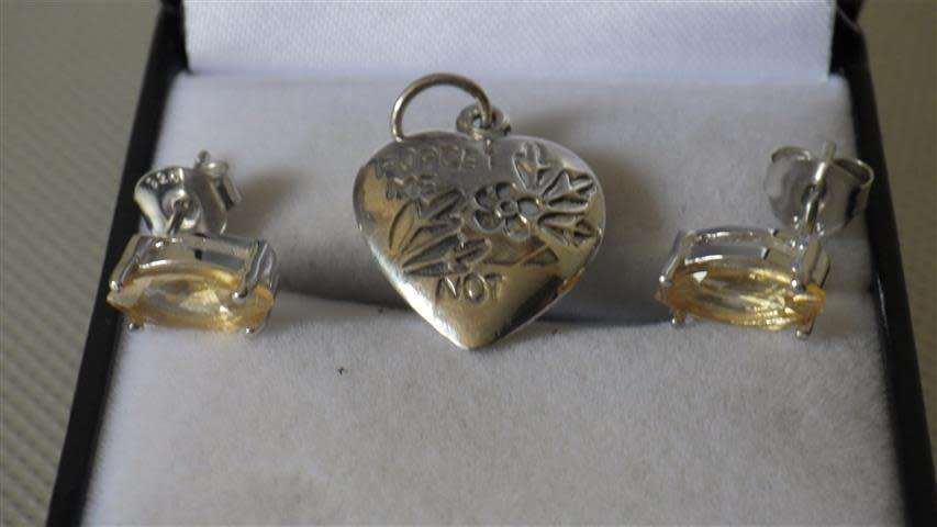 Lovely Sterling Silver Citrine Earrings and Heart Pendant