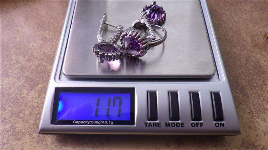 Gorgeous Sterling Silver Amethyst Ring and Earring Set - weight 11.7 g