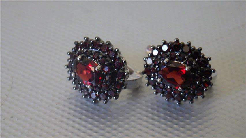 Marvelous Sterling Silver Dark Red Garnet Earrings - weight 5.1 g