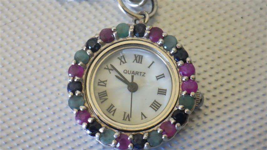 Marvelous Sterling Silver Bracelet with Multi Gem Decorated Watch - weight 32.2 g