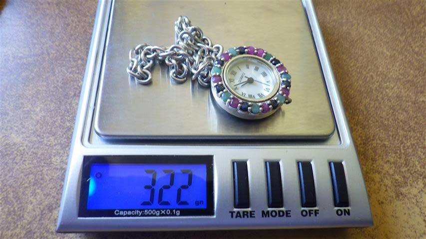 Marvelous Sterling Silver Bracelet with Multi Gem Decorated Watch - weight 32.2 g