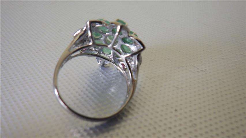 Sparkling Sterling Silver Emerald Cluster Ring