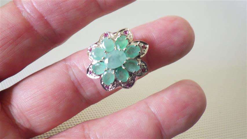 Sparkling Sterling Silver Emerald Cluster Ring