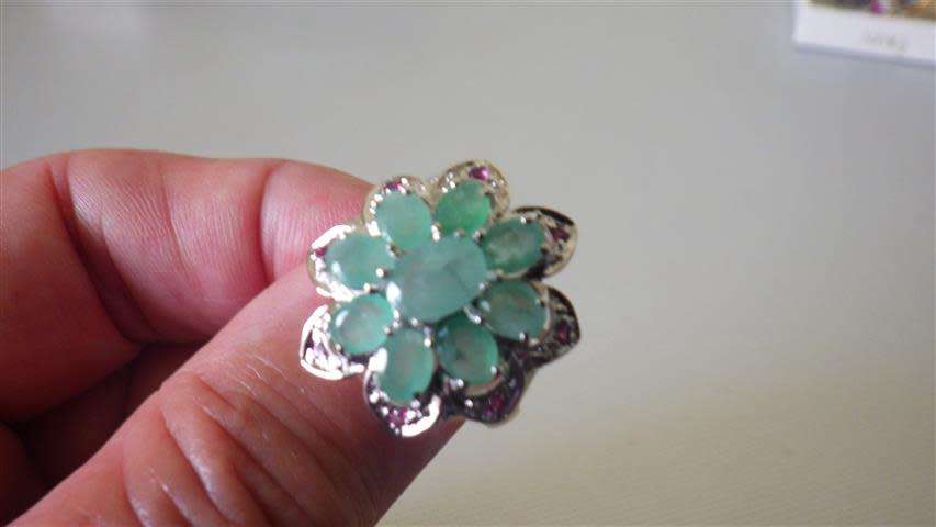 Sparkling Sterling Silver Emerald Cluster Ring