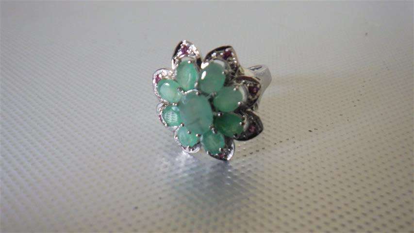 Sparkling Sterling Silver Emerald Cluster Ring