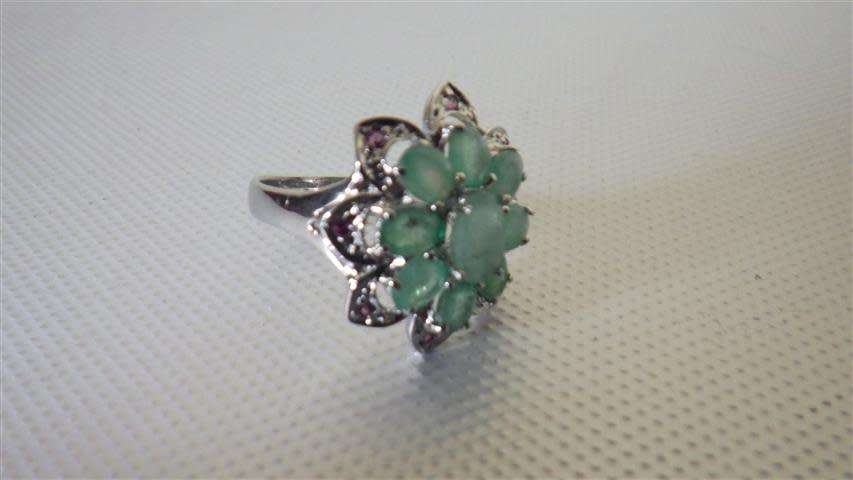 Sparkling Sterling Silver Emerald Cluster Ring