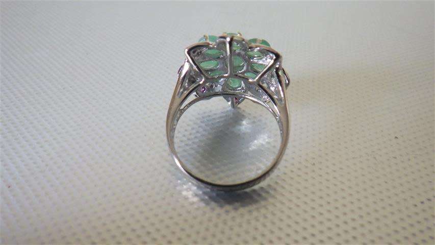 Sparkling Sterling Silver Emerald Cluster Ring