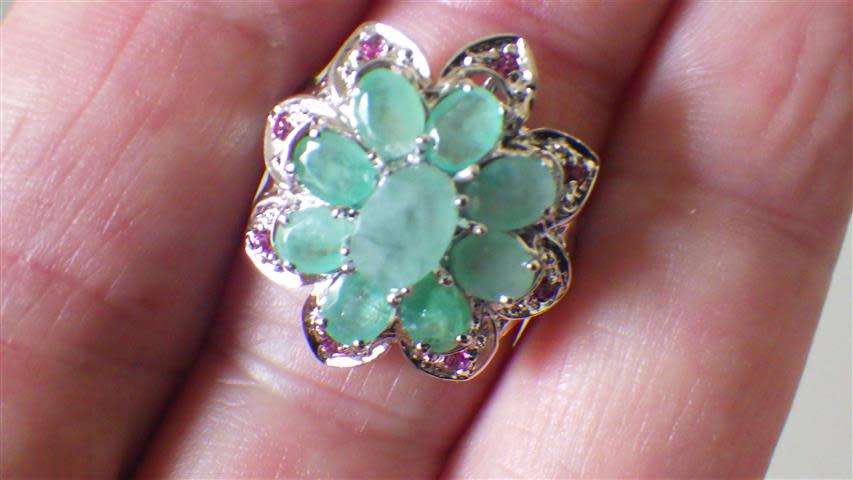 Sparkling Sterling Silver Emerald Cluster Ring