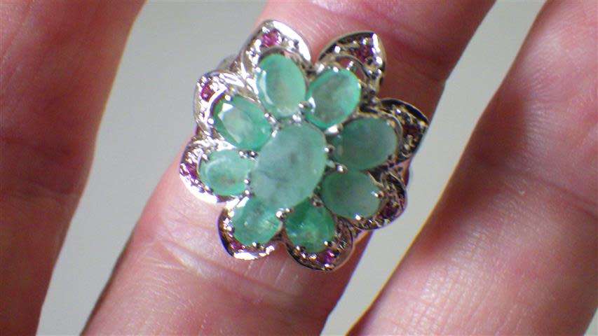 Sparkling Sterling Silver Emerald Cluster Ring