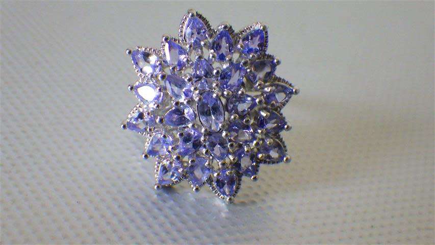 Magnificent Sterling Silver Tanzanite Cluster Ring