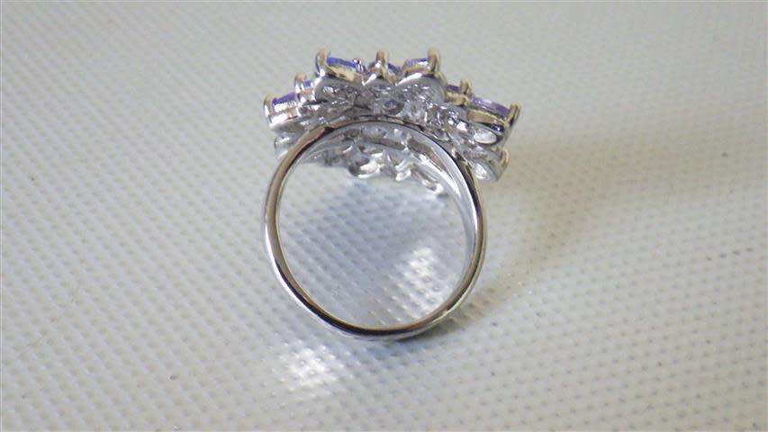 Magnificent Sterling Silver Tanzanite Cluster Ring