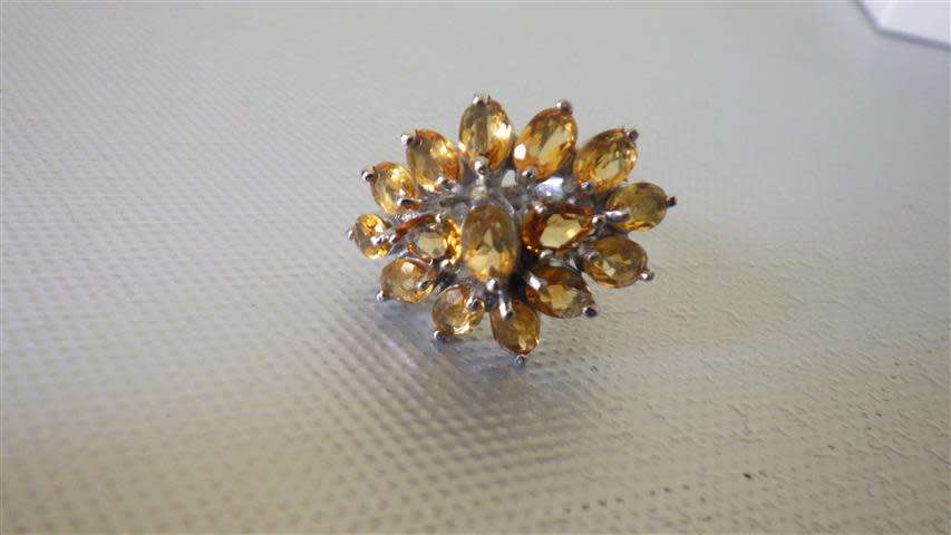 Spectacular Sterling Silver Citrine Cluster Ring