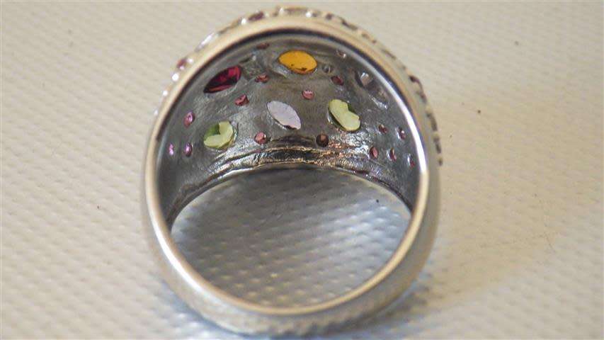 Awesome Sterling Silver Multi Gem Dome Ring - weight 8.5 g