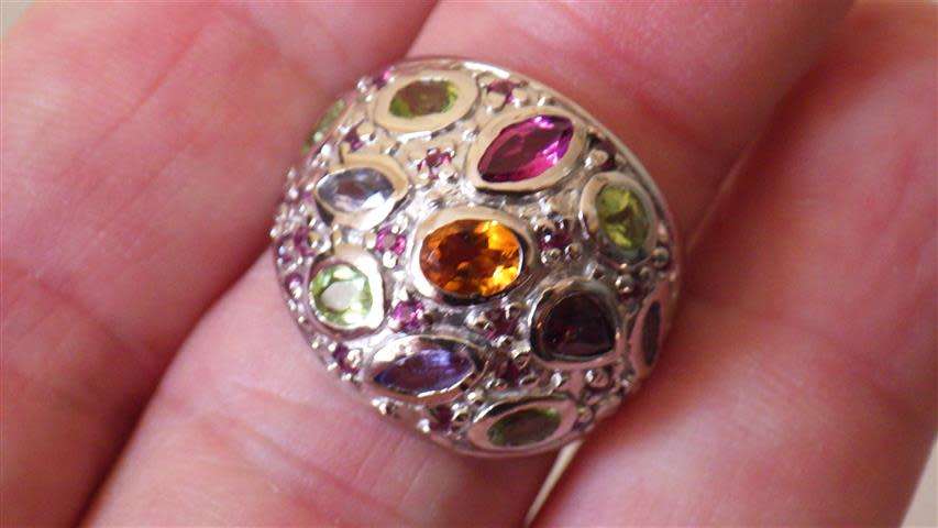 Awesome Sterling Silver Multi Gem Dome Ring - weight 8.5 g