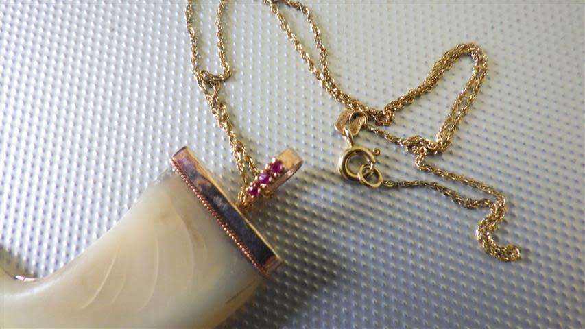 Gorgeous Vintage 9 ct Gold Lion Claw Ruby Accent Pendant and Chain - weight 5 g