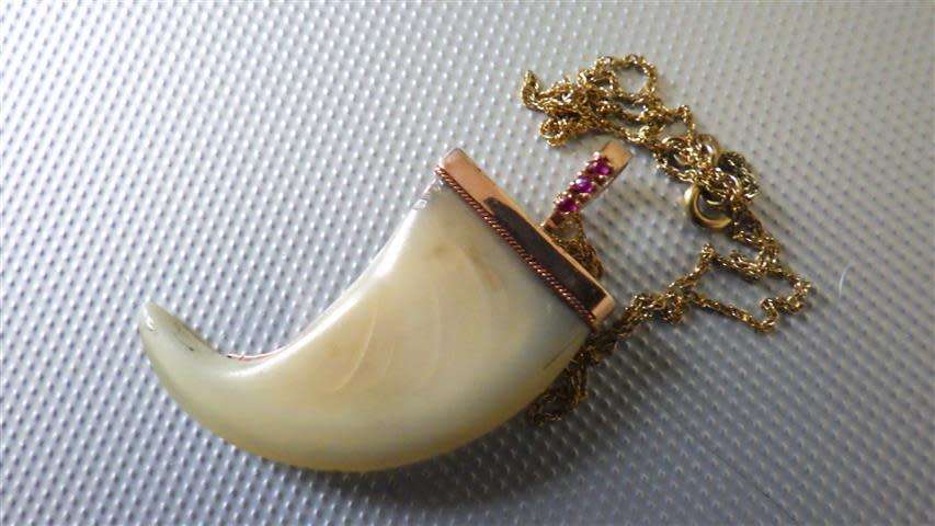 Gorgeous Vintage 9 ct Gold Lion Claw Ruby Accent Pendant and Chain - weight 5 g