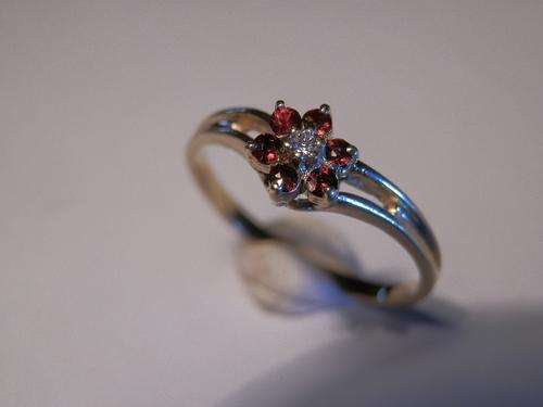 9ct Gold garnet & diamond cluster ring