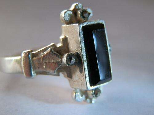 Antique sterling silver black onyx ring