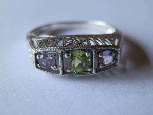 New solid sterling silver natural amethyst and peridot ring - two (2) weeks to pay
