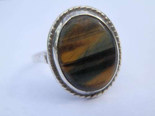 Old vintage sterling silver black-brown tiger eye ring - two (2) weeks to pay