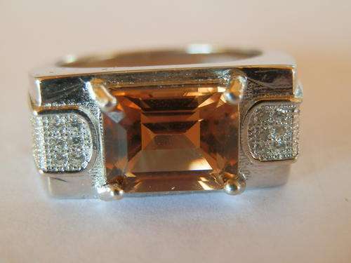 New solid sterling silver natural 4.01 ct champagne topaz ring - two (2) weeks to pay