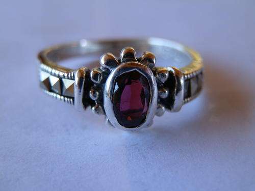 Sterling silver garnet and marcasite ring - two (2) weeks to pay