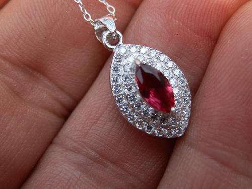 New sterling silver ruby quartz and white topaz pendant and chain - thirty (30) days to pay