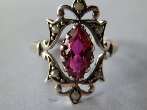 New sterling silver 2 ct ruby and seed pearl ring - thirty (30) days to pay