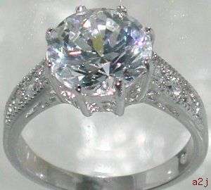 4ct Brilliant Round Vintage Style Solitaire Ring Sterling Silver  Sz 8