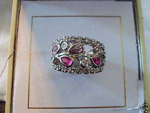 Filigree-Type,Open Band with Pink/Clear CZ Sterling Silver Size 8