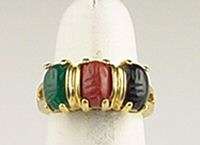 Solid 14KT GOLD VERMEIL 3-STONE SCARAB RING, SIZE 5