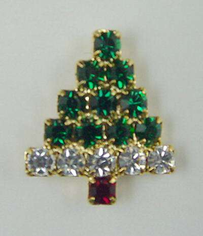 14KT GOLD HGE SWAROVSKI CRYSTAL CHRISTMAS TREE PIN