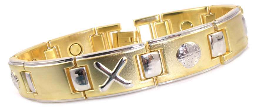 2-TONE GOLD PLATED MEN'S MAGNETIC THERAPY GOLF BRACELET