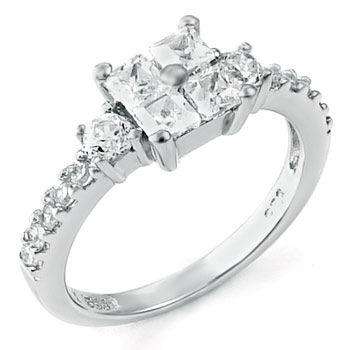 Princess Sterling 2ct split CZ ring / Round Stones Sz 5