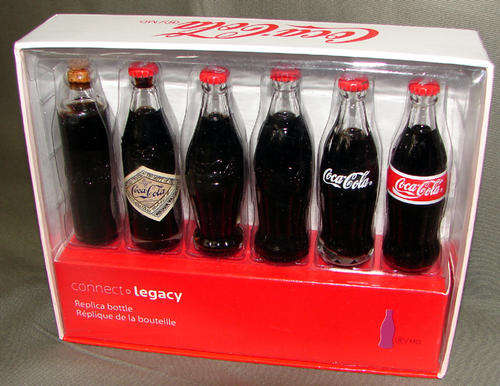 EVOLUTION OF THE COCA COLA BOTTLE - 6 MINIATURE COKE BOTTLES