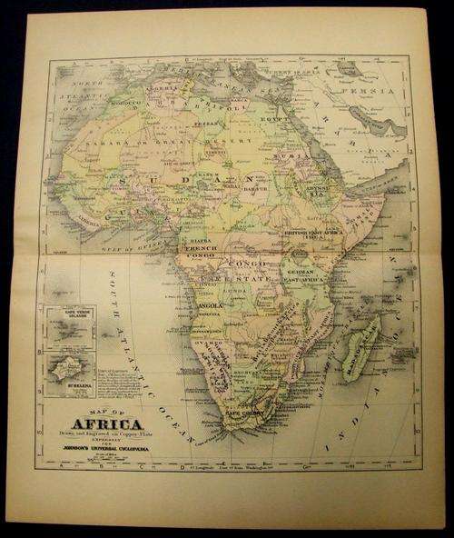 1892 ORIGINAL JOHNSON'S ANTIQUE MAP OF AFRICA