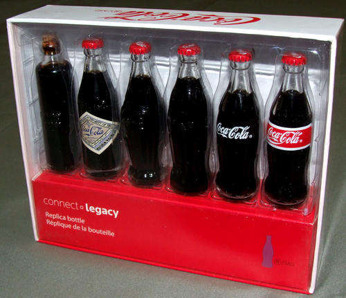 EVOLUTION OF THE COCA COLA BOTTLE - 6 MINIATURE COKE BOTTLES