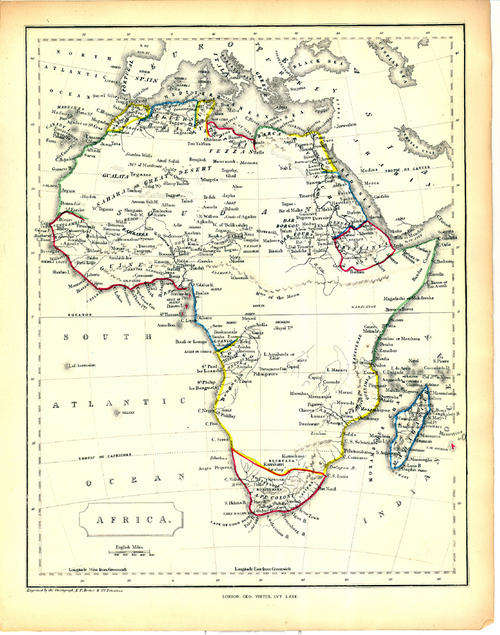 c1850 ORIGINAL ANTIQUE MAP OF AFRICA
