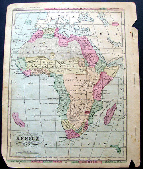 c1865 ORIGINAL ANTIQUE MAP OF AFRICA