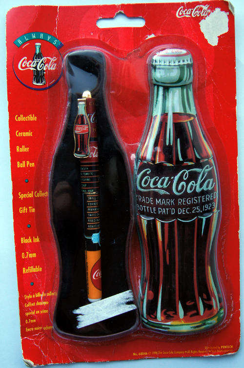 COCA COLA PEN IN COKE SHAPED TIN - FROM 1996