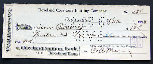 ANTIQUE COLLECTABLE VINTAGE COCA-COLA COKE CHEQUE FROM 1933
