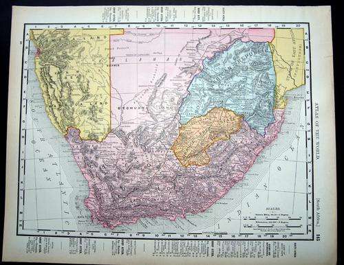 1895 ORIGINAL ANTIQUE MAP OF SOUTH AFRICA - DATED (also see map of Africa)