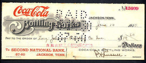 80 YEAR OLD ANTIQUE VINTAGE COCA-COLA COKE CHEQUE FROM 1930 (CHECK OUT MY OTHER OLD COKE CHEQUES)