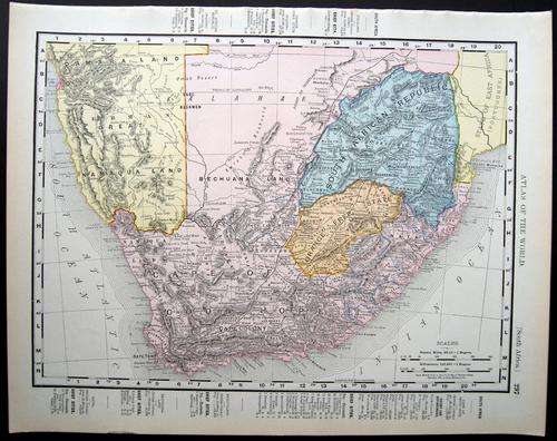 1895 ORIGINAL ANTIQUE MAP OF SOUTH AFRICA - EXCELLENT &DATED (also see my other old maps on auction)