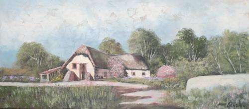 SLEEPY FARM COTTAGE  BY DON BENZIEN - ORIGINAL OIL PAINTING