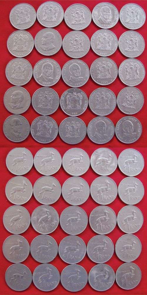 25 SOUTH AFRICAN ONE RAND COINS