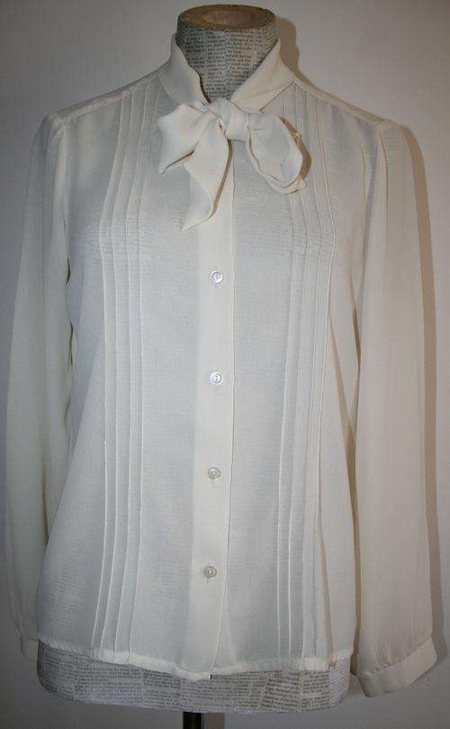 Vintage Cream Pussy Bow Chiffon Blouse